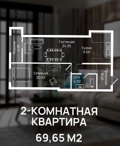 Venera Residence, Тараса Шевченко, Элитный ЖК. 70м2 коробка