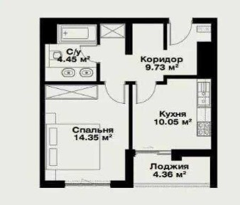 СУПЕР СТАРТ‼️ Квартира в ЖК OzMahal 1/7/15 white box 42м2 ор-р Дархан