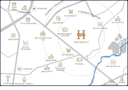 ЖК HIGH TOWN Метро Юнусобод, Коробка 2-ком 58 м2