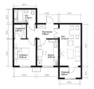 Продажа 2/7/12 53.9м2 Assalom Jomiy - Двухкомнатная квартира