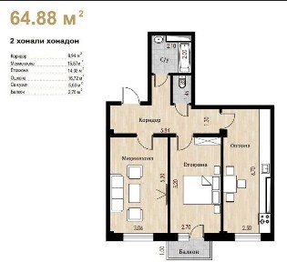 Kokcha oqtepa tjm Art house 2 xona remontlik 6 qavat 64 kvm