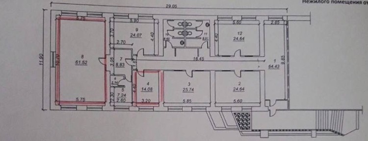 Ц-1 Фучека нежилое помещение 346кв. м первая линия фасад 20м с мебель