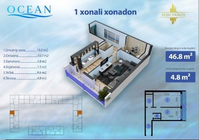 Xon-Saroy, Ocean, Ёнма-ён жойлашган 2 хонали ва 1 хонали уйлар
