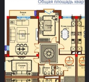Продается 3/3/7 115м2 в ЖК Barocco, ор-р: Гидрометцентр