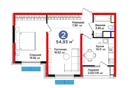 СРОЧНО! 2 комнатная 54.93 м2 в Мирзо-Улугбеке с ПВ- 16,422 у.е.