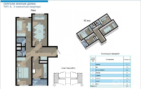 Новостройка -| 3-комнатная 57,4 м² ор-р Индекс базар.