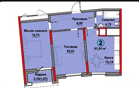 2-комнатная квартира 61,7 м², Мирзо-Улугбекский район, 2 этаж
