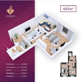 Toshkent markazida 49,5 m² yangi kvartira | Teleminora yaqinida