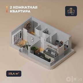 Готовая квартира с вайт боксом новостройка 59,4м2 за 59.100$