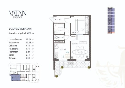 2-комнатная квартира 42,7 м² +8,5 кв. м открытая трасса | Новостройка V