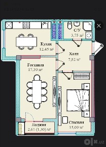 Квартира 2-х комнатная, 62 м², Б-блок
