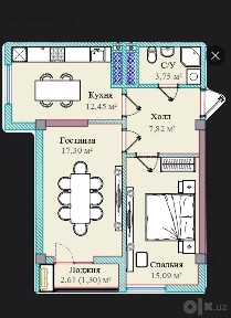 Квартира 2-х комнатная, 57 м², Б-блок